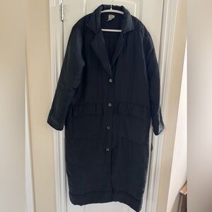 VTG 100% Silk Kiko Womens Long Black Coat Sm Oversized Lagenlook Loose Arty Goth